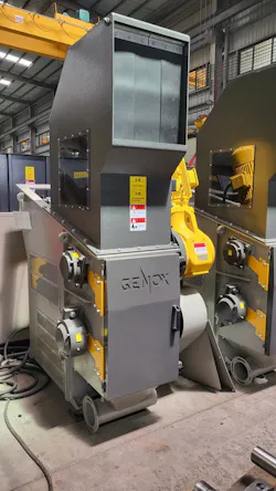 The smallest model in the GV line, the new Genox GCV400 has a hopper opening of 15.7 inches by 15.7 inches, a 10-horsepower (hp) shredder motor and 15-hp granulator motor, It weighs 2,425 pounds. The smallest model in the GV line, the new Genox GCV400 has a hopper opening of 15.7 inches by 15.7 inches, a 10-horsepower (hp) shredder motor and 15-hp granulator motor, It weighs 2,425 pounds.