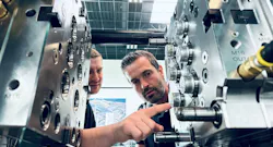 Arburg technicians work on a machine at the company’s Rocky Hill, Conn., facility. Between that site and Arburg’s headquarters in Germany, the company has performed more than 20 material trials for customers, helping them assess processability and optimize variables such as wall thickness. Materials that Arburg or its customers have worked with include paper, fiberglass cellulose and plant fiber. Arburg technicians work on a machine at the company’s Rocky Hill, Conn., facility. Between that site and Arburg’s headquarters in Germany, the company has performed more than 20 material trials for customers, helping them assess processability and optimize variables such as wall thickness. Materials that Arburg or its customers have worked with include paper, fiberglass cellulose and plant fiber.