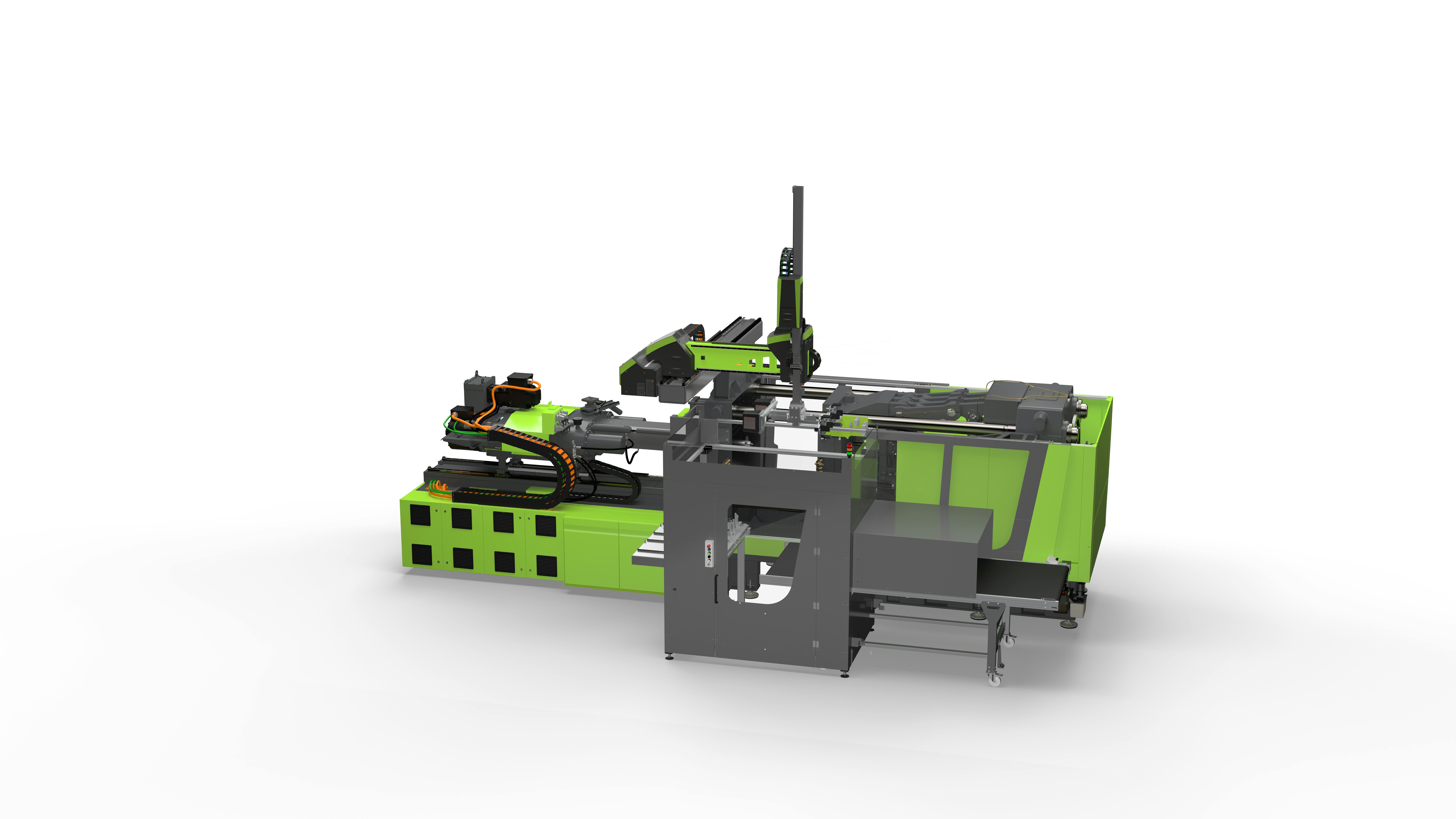 Engel's e-mac 500 injection molding machine is shown.