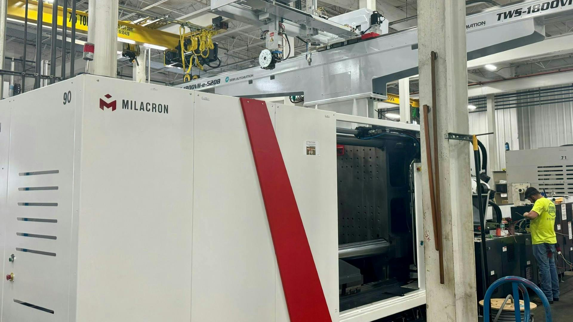 American Plastic Molding in Scottsburg, Ind., is beginning the new year with a new 900-ton molding machine from Milacron. Acquired late last year, it replaces a 725-ton molding machine that took up the same footprint. Adam Auffart, VP of sales and marketing for APM, says tariffs proposed by President-elect Donald Trump might steer more customers to the shop's mold-making and molding services.
