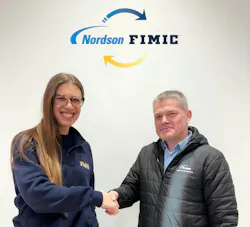 Erica Canaia, left, is CEO of Fimic Srl; Sven Conrad is Nordson BKG global segment development director. Erica Canaia, left, is CEO of Fimic Srl; Sven Conrad is Nordson BKG global segment development director.
