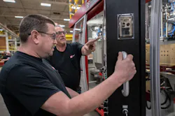 Final assembly inspection and review on an R&B RBS-E650D all-electric continuous extrusion blow molding machine Final assembly inspection and review on an R&B RBS-E650D all-electric continuous extrusion blow molding machine