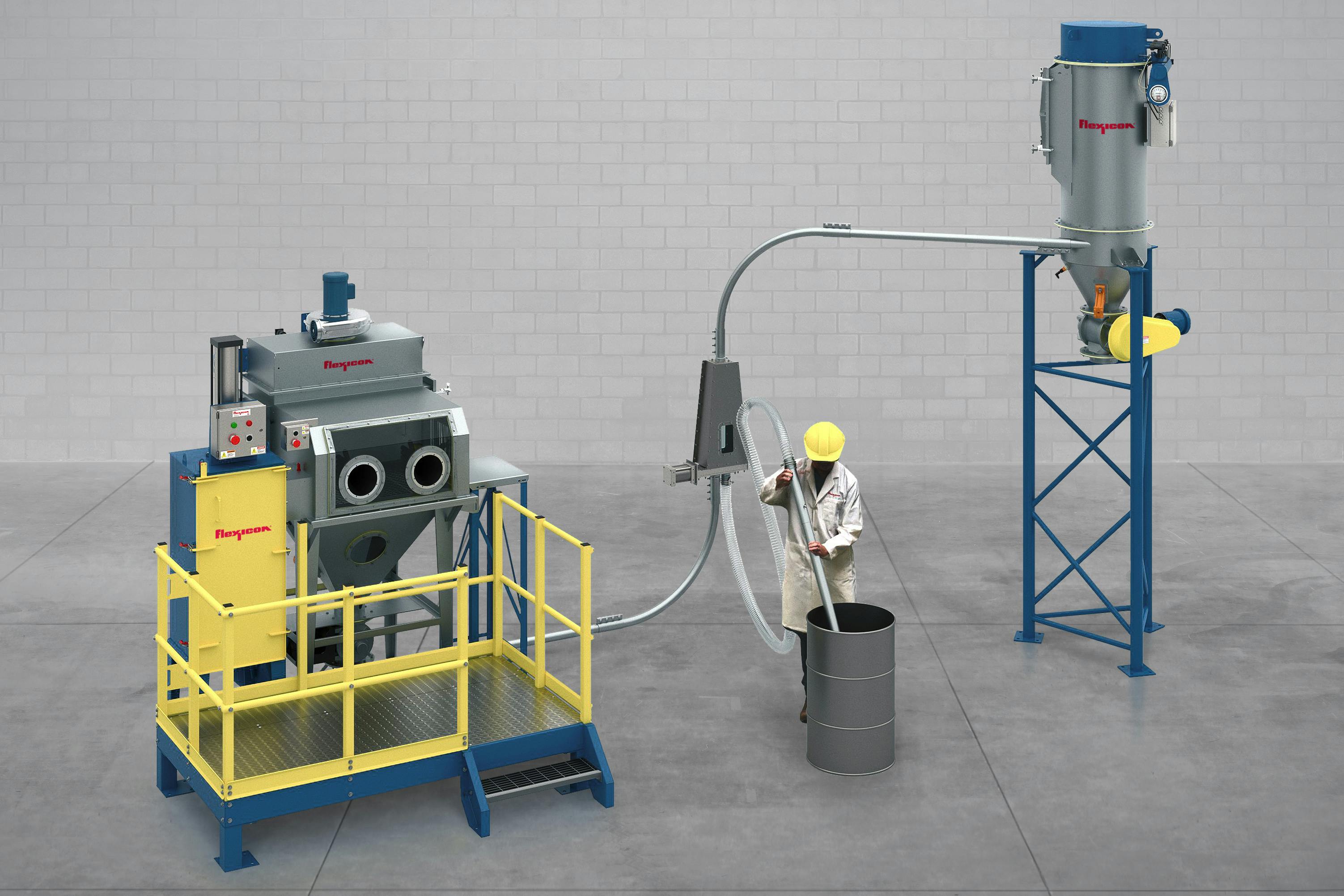 The Pneumati-Con dilute-phase vacuum conveying system offers dust-free unloading of smaller containers or bags.
