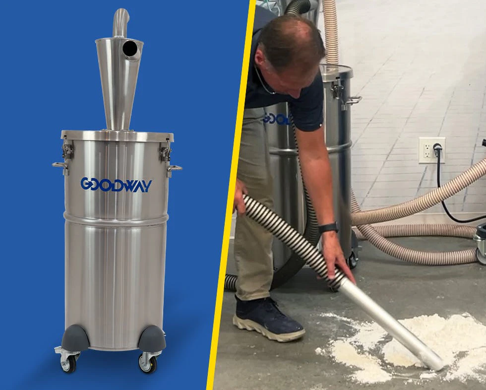 Goodway's VAC-HEC-22-2SS intercepts fine dust before it reaches the vacuum.