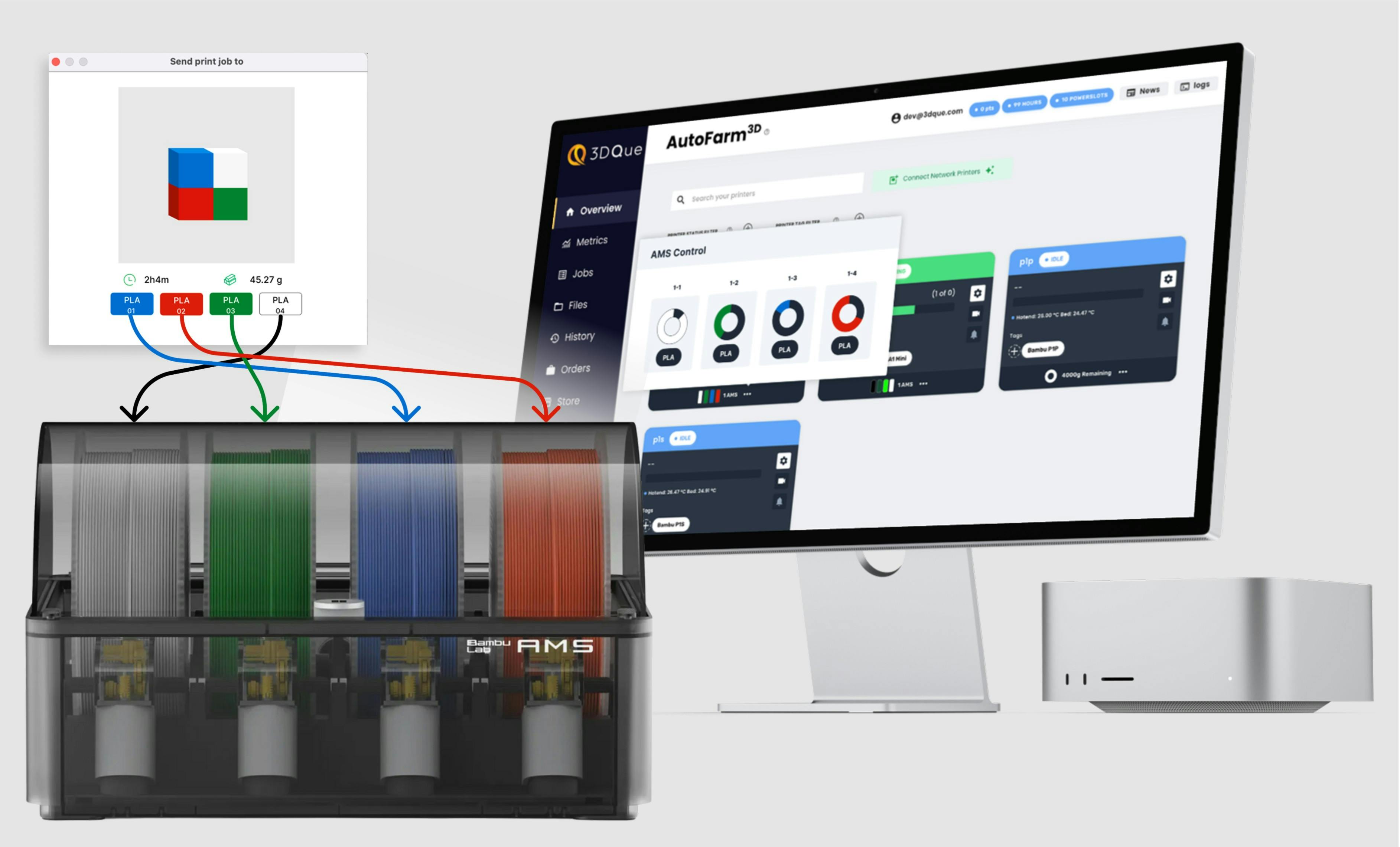 AMS Mapping allows users of 3DQue's Bambu printers and AutoFarm3D software to smooth workflows for multicolored parts.