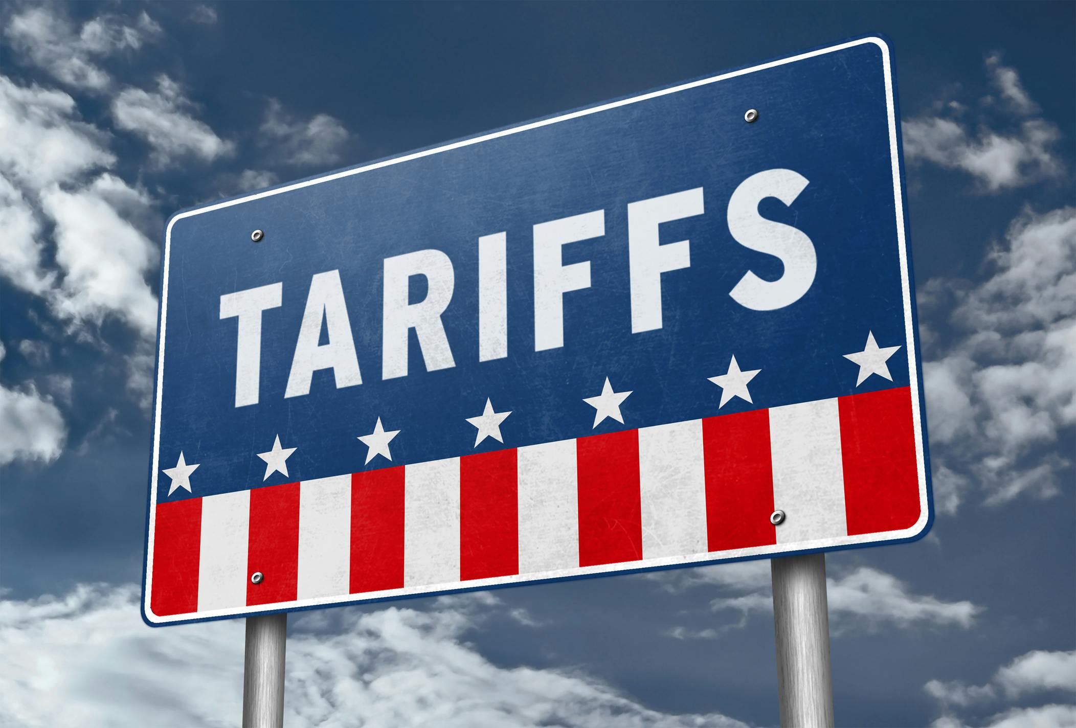 A sign warning of tariffs ahead