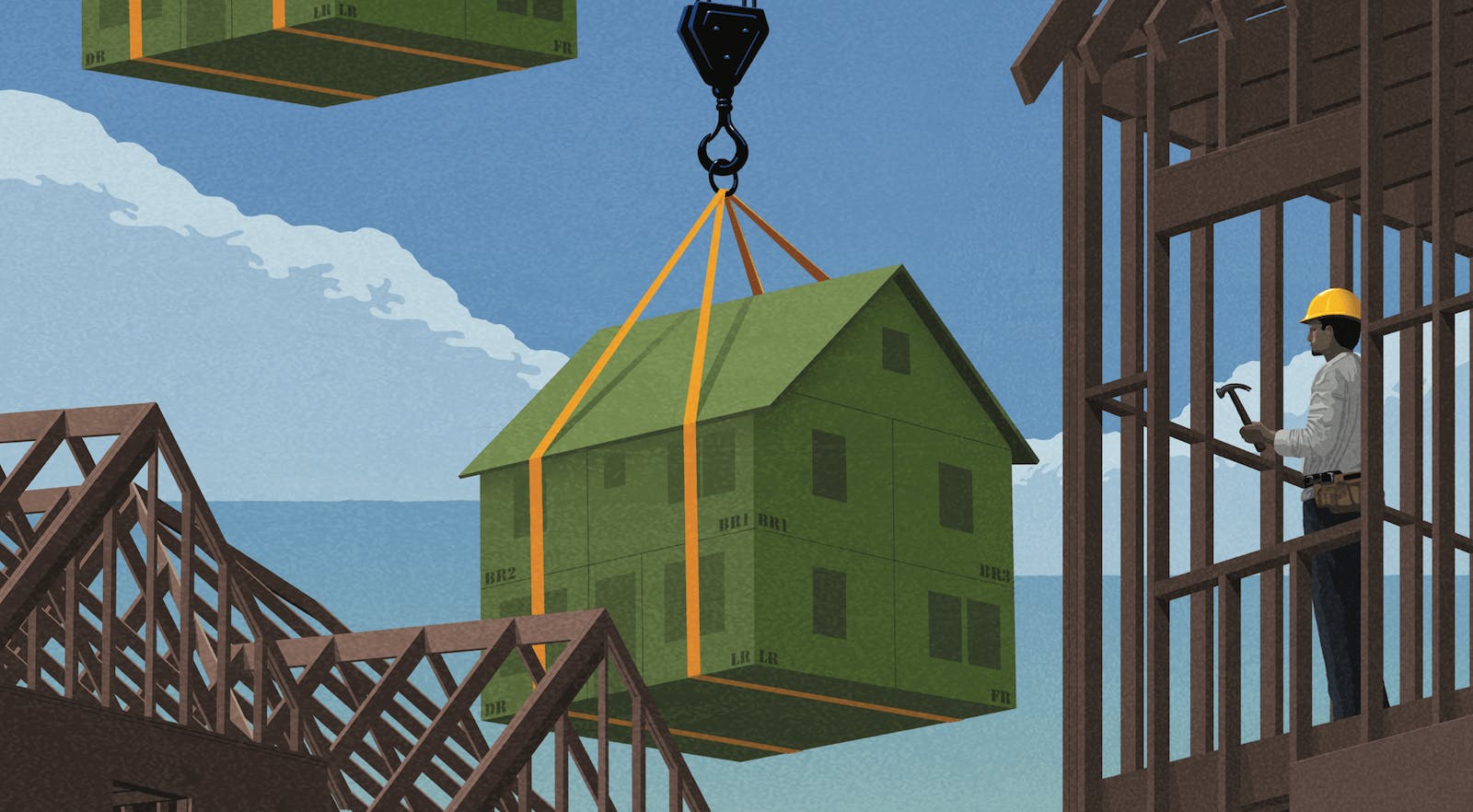 The market share of housing built using industrialized construction (IC) methods has been stagnant for years, after peaking at about 7% in 1998. But there are encouraging signs that IC is on the way up. | Illustration: Michael Glenwood