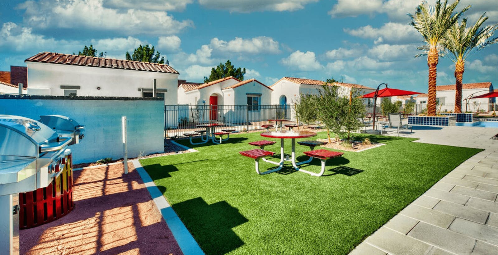 Clubhouse and pool in a build-to-rent community.