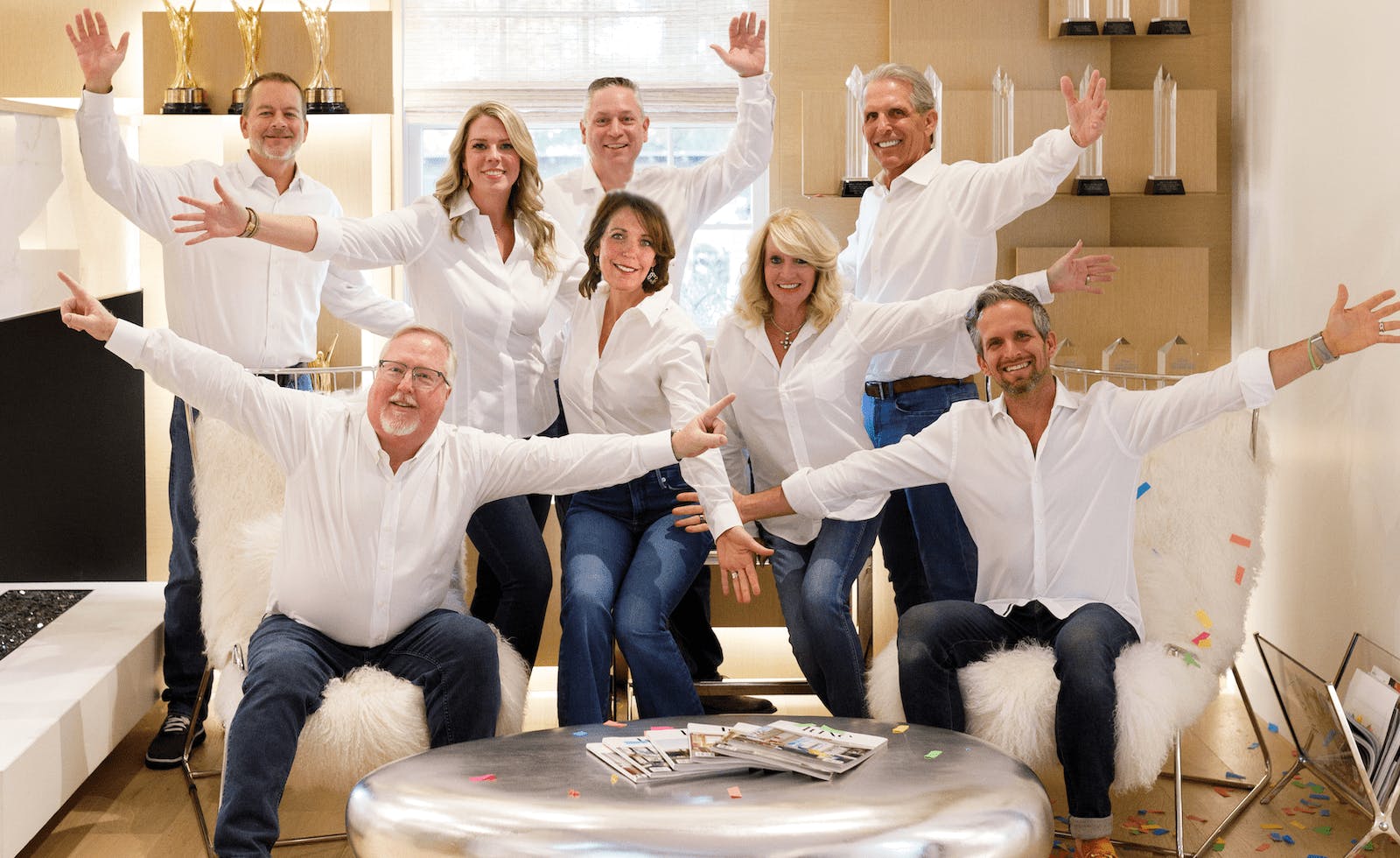 Meet the Camelot Homes team: front row (L-R), Mike Brekke, director of design; Cammie Beckert, managing director&mdash;Cameron Custom; Julie Hancock, managing director; and Trent Hancock, managing director&mdash;Halcyon Homes. Back row (L-R): Paul Engler, chief financial officer; Adrienne Olcott, director of human resources; Kevin Rosinski, chief operating officer; and Mark Hancock, managing director.