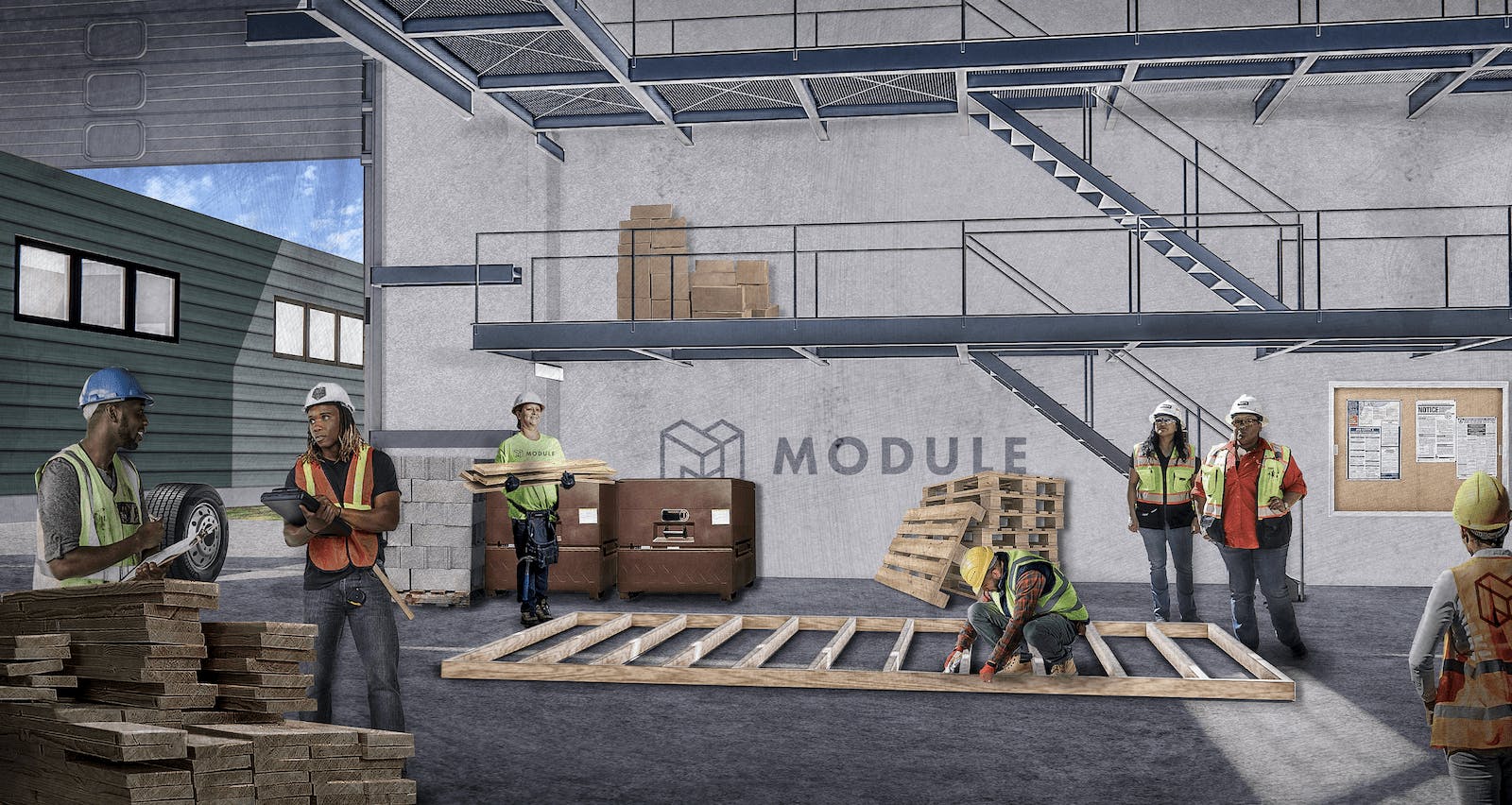 Artist's rendering of the Last Mile Lab worker training area. The Pittsburgh-based construction testing facility includes vocational training to bring more diversity to the construction workforce. | Rendering: courtesy Last Mile Lab