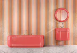 Bisazza Bagno MAHDAVI COLLECTION design by India Mahdavi Tub Vanity Striped Wall Bisazza Bagno MAHDAVI COLLECTION design by India Mahdavi Tub Vanity Striped Wall
