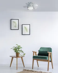 Modern Forms Vox Ceiling Fan Titanium Living room green chair Modern Forms Vox Ceiling Fan Titanium Living room green chair