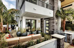 Outdoor living at Robert Hidey Architects' zero lot line design for Asher Neighborhood Outdoor living at Robert Hidey Architects' zero lot line design for Asher Neighborhood