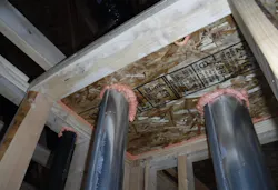 Mechanical chase closed with OSB and sealed with foam Mechanical chase closed with OSB and sealed with foam