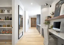 DTJ Design's Lottery House drop zone with wine storage and desk DTJ Design's Lottery House drop zone with wine storage and desk