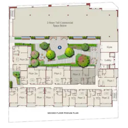 Second floor podium plan for LCRA's Eighty Six Mixed use design in San Gabriel, CA Second floor podium plan for LCRA's Eighty Six Mixed use design in San Gabriel, CA