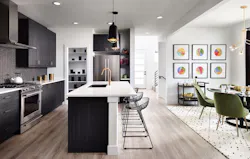 Black highlights add drama in this modern kitchen Black highlights add drama in this modern kitchen
