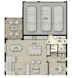 Family entry floor plan in the Vitality Collection-Revive plan by DTJ Design Family entry floor plan in the Vitality Collection-Revive plan by DTJ Design