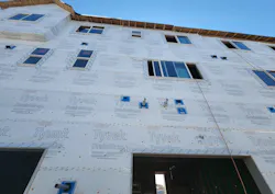 Unperforated housewrap installed on a home exterior Unperforated housewrap installed on a home exterior