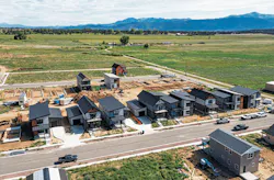 Aerial view of Fading West modular single-family workforce housing community Aerial view of Fading West modular single-family workforce housing community