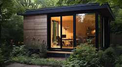 Prefab ADU built using off-site construction methods and then delivered to backyard (AI-generated image) Prefab ADU built using off-site construction methods and then delivered to backyard (AI-generated image)