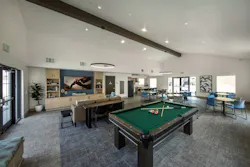 Community center interior at Buena Esperanza, an adaptive reuse motel to housing conversion Community center interior at Buena Esperanza, an adaptive reuse motel to housing conversion