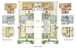 Floor plans for Kevin L. Crook Architect's on-the-boards design for a duplex cluster Floor plans for Kevin L. Crook Architect's on-the-boards design for a duplex cluster
