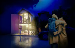 Shot in the Dark modified shotgun house, Rae Atkinson, Rice University Rice University housing for weather events Exterior Night View Shot in the Dark modified shotgun house, Rae Atkinson, Rice University Rice University housing for weather events Exterior Night View