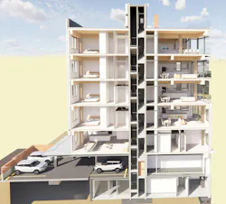 Rendering of building cross section for Timber House Rendering of building cross section for Timber House