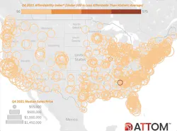 Map showing home affordability index Q4 2021 Map showing home affordability index Q4 2021