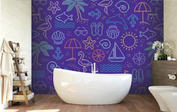 Artaic GLYPH Collection Storytime Beach Neon Bathroom with tub Artaic GLYPH Collection Storytime Beach Neon Bathroom with tub
