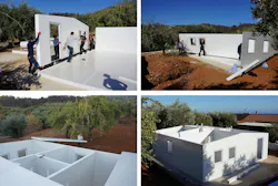 Builders installing LiteSIP building panels onsite Builders installing LiteSIP building panels onsite