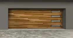 Modern-style garage door intended to look like cedar Modern-style garage door intended to look like cedar