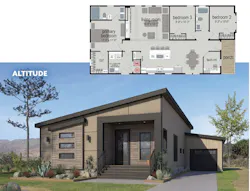 Front elevation and floor plan for Champion Homes Altitude model Front elevation and floor plan for Champion Homes Altitude model