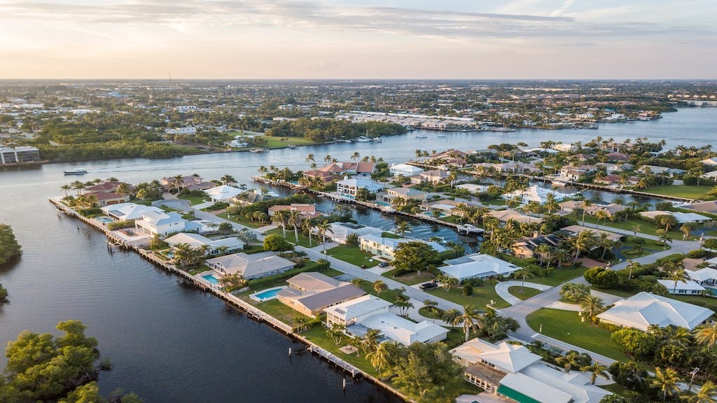Aerial view of waterfront homes in Florida