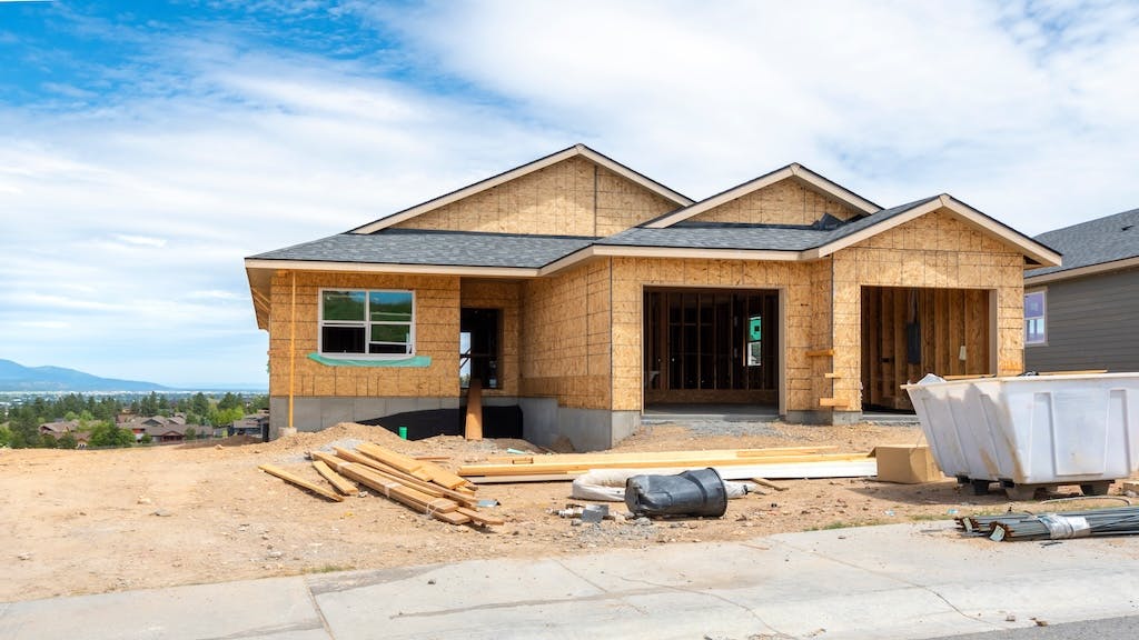A single-family home sits under construction