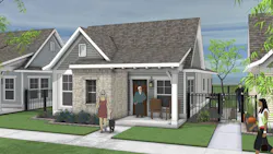 Front elevation of the Enclave Bungalow 2 designed by Larry W. Garnett. Front elevation of the Enclave Bungalow 2 designed by Larry W. Garnett.