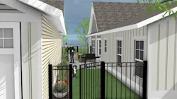 Pet-friendly side yard of the Enclave Bungalow 2 designed by Larry W. Garnett. Pet-friendly side yard of the Enclave Bungalow 2 designed by Larry W. Garnett.