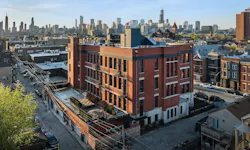 Aerial view of Peabody School apartments exterior including the roof Aerial view of Peabody School apartments exterior including the roof
