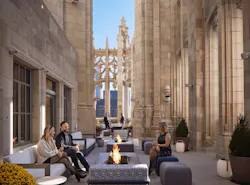 Rooftop deck at the Chicago Tribune building adaptive reuse project Rooftop deck at the Chicago Tribune building adaptive reuse project