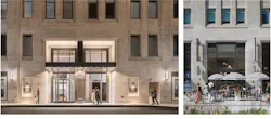 Lobby entrance (left) from Illinois Street to the Tribune Tower's new residences and Pioneer Court retail (right). Lobby entrance (left) from Illinois Street to the Tribune Tower's new residences and Pioneer Court retail (right).