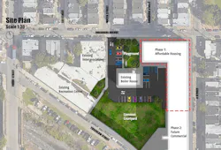 Site plan showing the various buildings that are part of the A & Indiana warehouse adaptive reuse project Site plan showing the various buildings that are part of the A & Indiana warehouse adaptive reuse project
