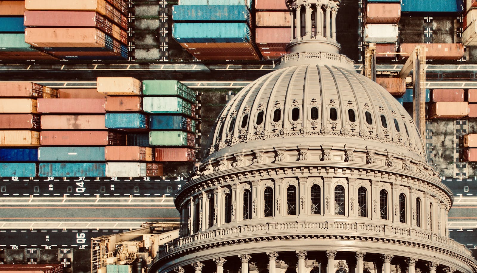 Shipping containers backdrop for U.S. Capitol as the Trump administration rolls out tariffs on imported goods.