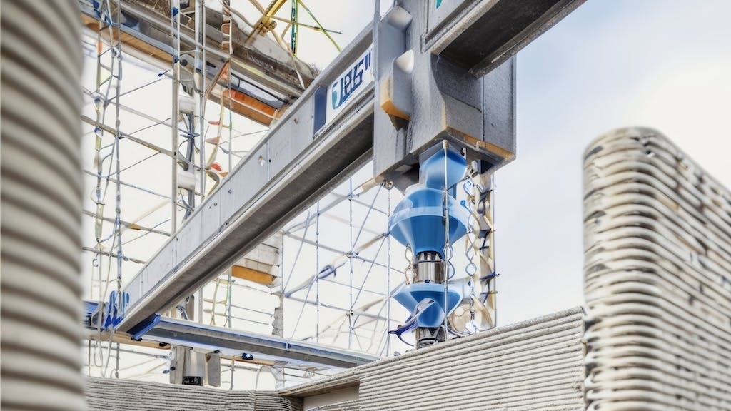 A large 3-D printer printing the walls of a home