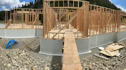 Reducing embodied carbon and curbing installation time to five days, Thrive used an innovative fiberglass foundation system instead of concrete. Photo courtesy of Thrive Home Builders. Reducing embodied carbon and curbing installation time to five days, Thrive used an innovative fiberglass foundation system instead of concrete. Photo courtesy of Thrive Home Builders.