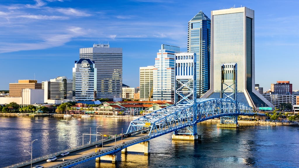 The skyline of Jacksonville, Florida, where mortgage payments are dropping.
