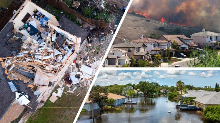 Examples of homes devastated by extreme weather and natural disasters