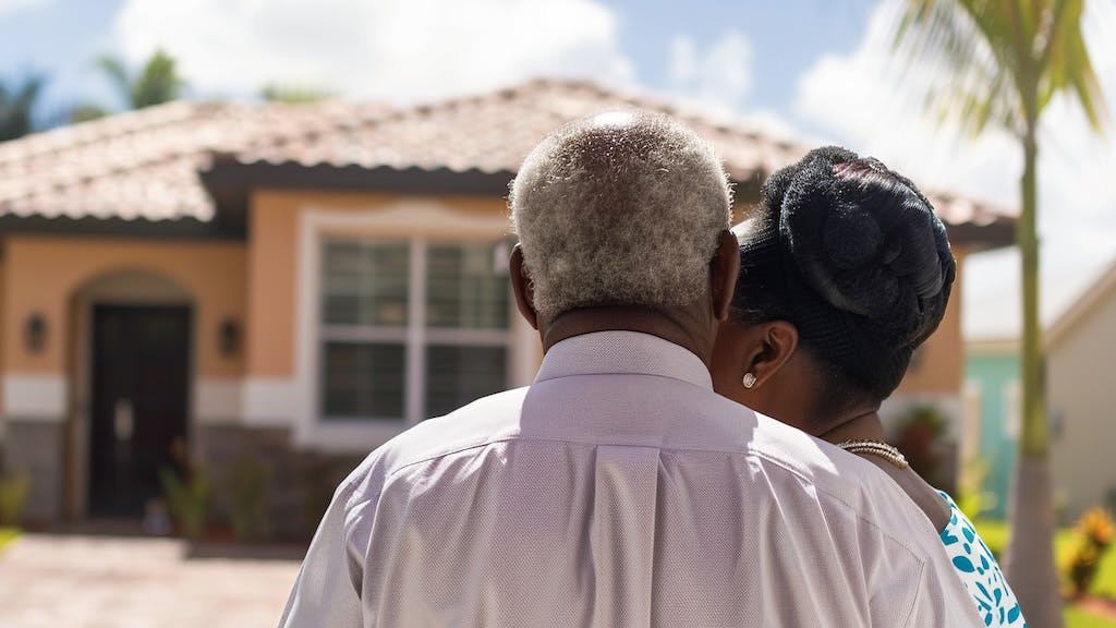 Baby Boomer couple admires Florida home