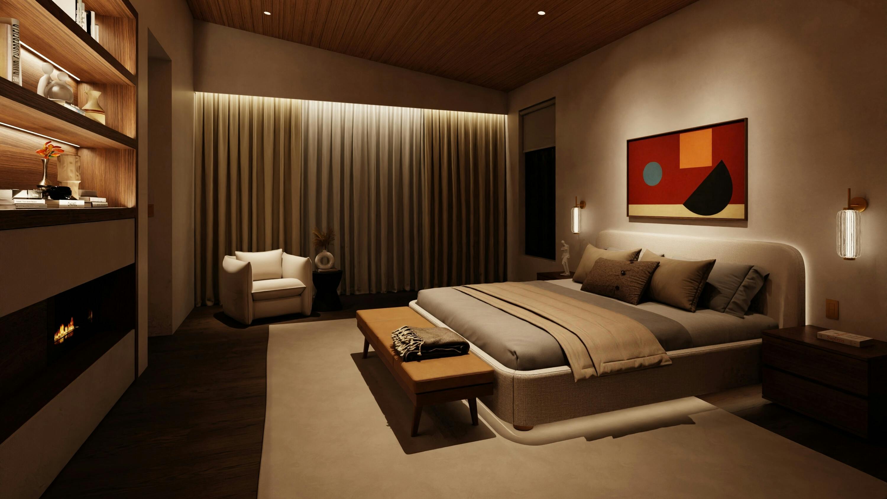 Bedroom featuring Rania Natural White Tape Light by Lutron