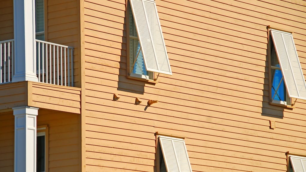 Storm shutters on a coastal home